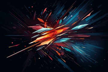 Colorful crystal explosion expanding with light streaks and particles on dark background, creating dynamic and vibrant abstract visual