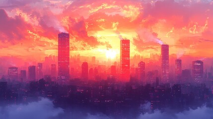 Futuristic Metropolis at Sunset with Central Airflow