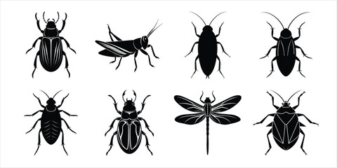 Insects silhouette collection vector illustration