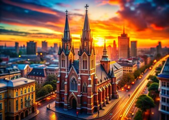 Obraz premium Majestic City Church: High-Resolution Stock Photo of Urban Cathedral