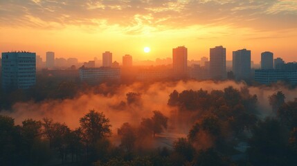 Dramatic Timelapse of a Polluted Cityscape at Sunrise