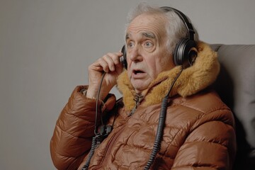 Distressed Elderly Man Experiencing a Heart Attack A Family Member's Urgent 911 Call for Emergency Medical Care Image depicts the empathetic and emotional response during a critical medical