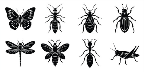 Insects silhouette collection vector illustration