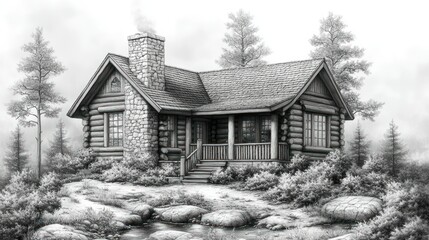 Smoky mountain log cabin home design drawing