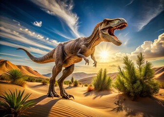 Majestic Desert Dinosaur: A Candid Encounter in the Prehistoric Sands