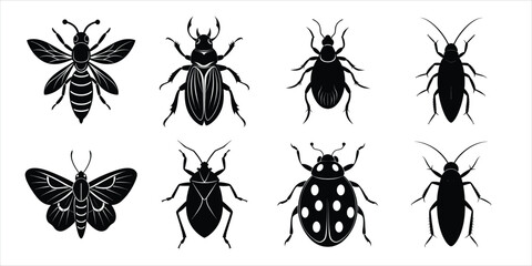 Insects silhouette collection vector illustration