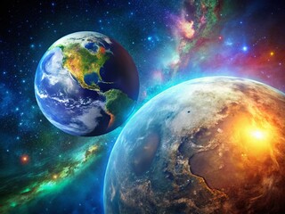 Obraz premium Majestic Earth & Moon Portrait: Celestial Beauty, Night Sky, Space Exploration