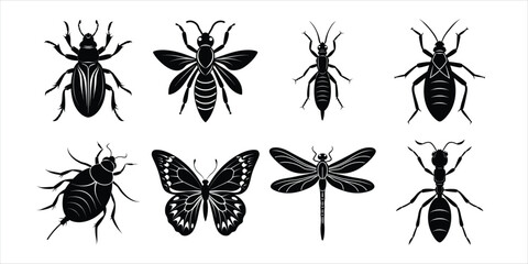Insects silhouette collection vector illustration