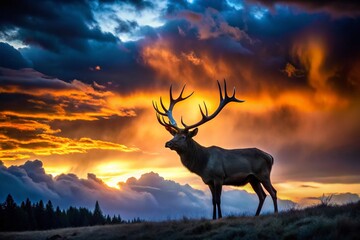 Majestic Elk Silhouette at Dusk - Low Light Wildlife Photography
