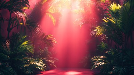 Tropical Jungle with Pink Sunlight