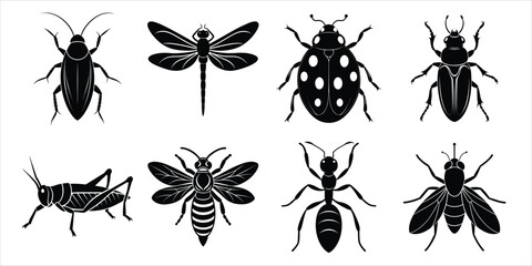 Insects silhouette collection vector illustration