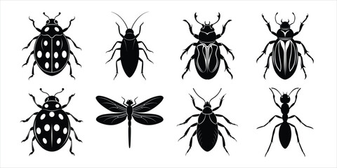 Insects silhouette collection vector illustration