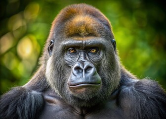 Obraz premium Majestic Gorilla Portrait: Bokeh Background Stock Photo