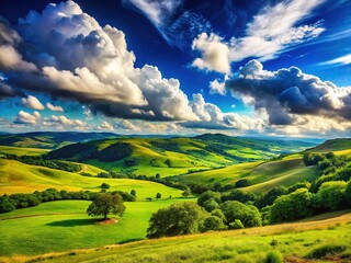 Obraz premium Serene Blue Sky Landscape: Nature's Peaceful Word in Vibrant Hues