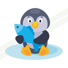 Penguin holding a fish