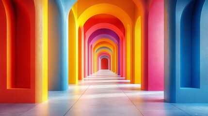Colorful Arched Hallway with Vibrant Lighting