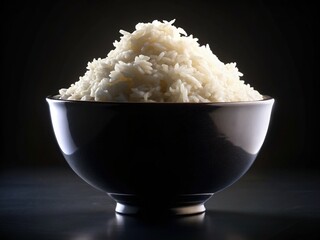 Silhouette of Fluffy Aromatic Cooked Rice in a Bowl, PNG Cutout, Transparent Background