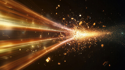 Glowing Golden Particles Streaking Across Dark Background