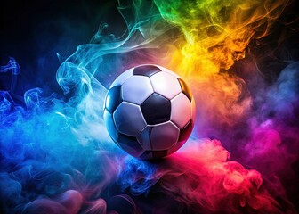Fototapeta premium Silhouette Soccer Ball, Vibrant Smoke, Dynamic Sports Background