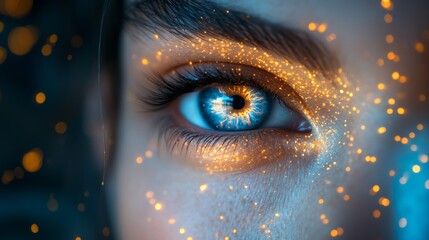 Close-Up of Eye with Sparkling Gold Makeup