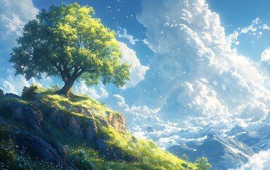 Obraz premium Heavenly Mountain Landscape Digital Artwork