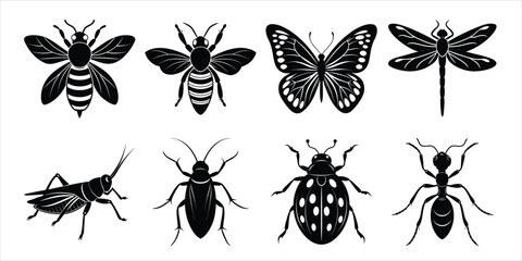 Insects silhouette collection vector illustration