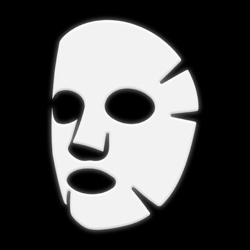 recommend clip art: 白く発光する化粧品のフェイスシート・パックのシルエットイラスト　黒背景の切り抜き