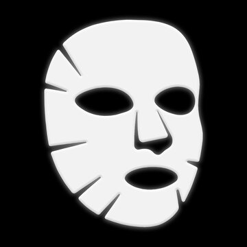 recommend clip art: 白く発光する化粧品のフェイスシート・パックのシルエットイラスト　黒背景の切り抜き