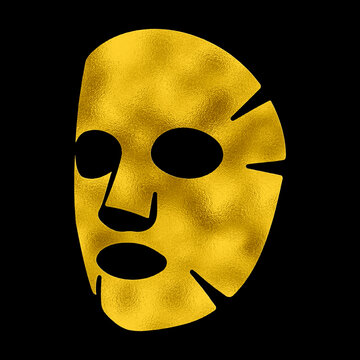 gold face mask on black background clip art preview
