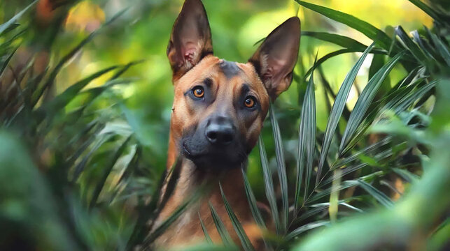  belgian malinois exploring garden
