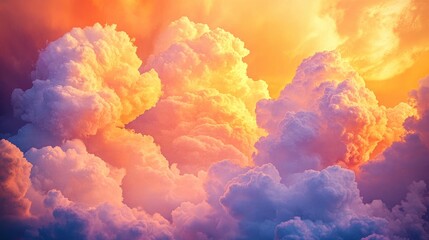 Majestic sunset clouds illuminated with vibrant colors, creating a serene and peaceful atmosphere