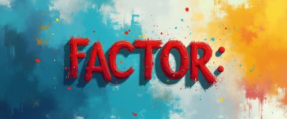 The image features the word FACTOR in striking red letters, set against a dynamic backdrop of blue and orange hues. This eye-catching design, splattered with colorful paint, evokes a sense of