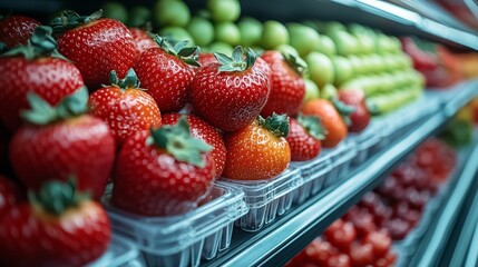 Fresh Strawberries in a Grocery Store
