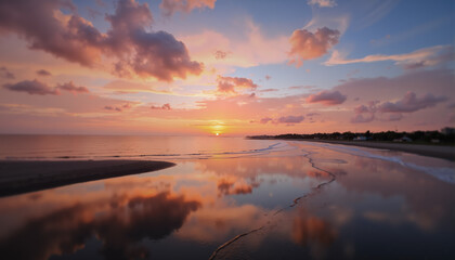  Sunset Reflection on the Beach
