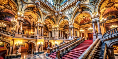 Obraz premium Majestic Paris Opera House: Grand Staircase & Ornate Interior, Copy Space