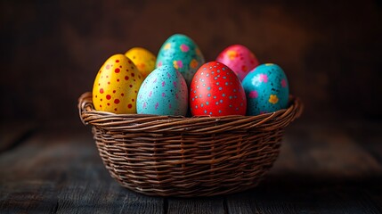 Easter Eggs In basket On Grass 