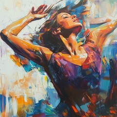 Vibrant Woman Embracing Freedom with Colorful Brush Strokes
