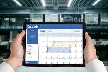 Calendar on computer software application for schedule planning for personal organizer and online business snugly