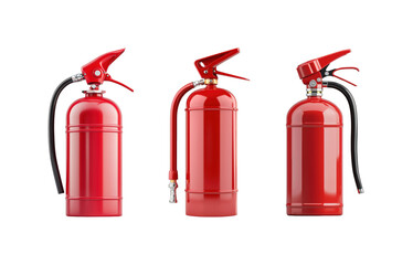 Obraz premium Three red fire extinguishers on a black background