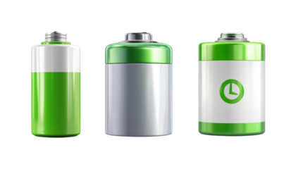 Three modern battery designs on a black background