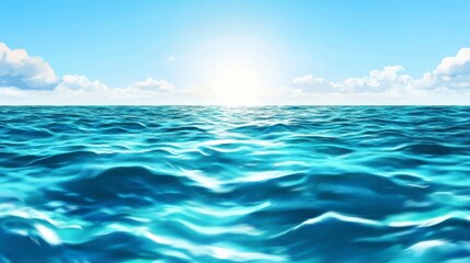 Obraz premium Tranquil Blue Ocean Waves Under Bright Sky with Soft White Clouds