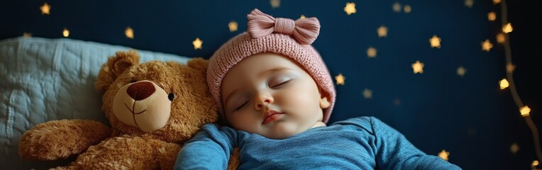 Baby Sleeping Peacefully with Teddy Bear