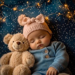 Baby Sleeping Peacefully with Teddy Bear