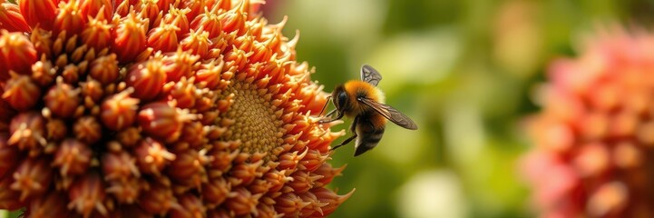 A bumblebee rests on a red flour in the shade, relaxation, bees, garden