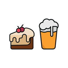 Wine bottle drink and cheesecake food icon with a sleek and minimalist flat design, featuring clean lines and a modern aesthetic, perfect for contemporary UI/UX projects and food-related branding.