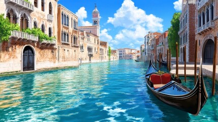 Obraz premium Serene Gondola Ride Through Stunning Venetian Waterway Scene