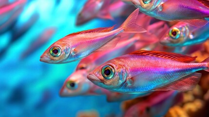 Fototapeta premium Colorful Underwater Scene with Vibrant Pink Fish Swimming Together