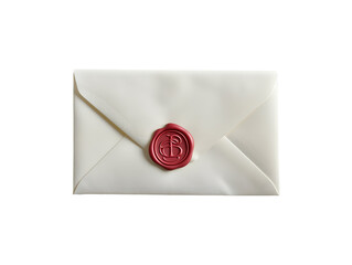 Sealed white envelope with red wax stamp isolated on transparent or white background, png