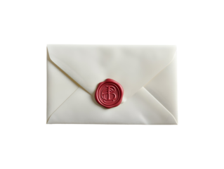 Sealed white envelope with red wax stamp isolated on transparent or white background, png
