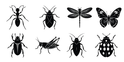 Set of insect icons silhouette illustration. Insects vector collection